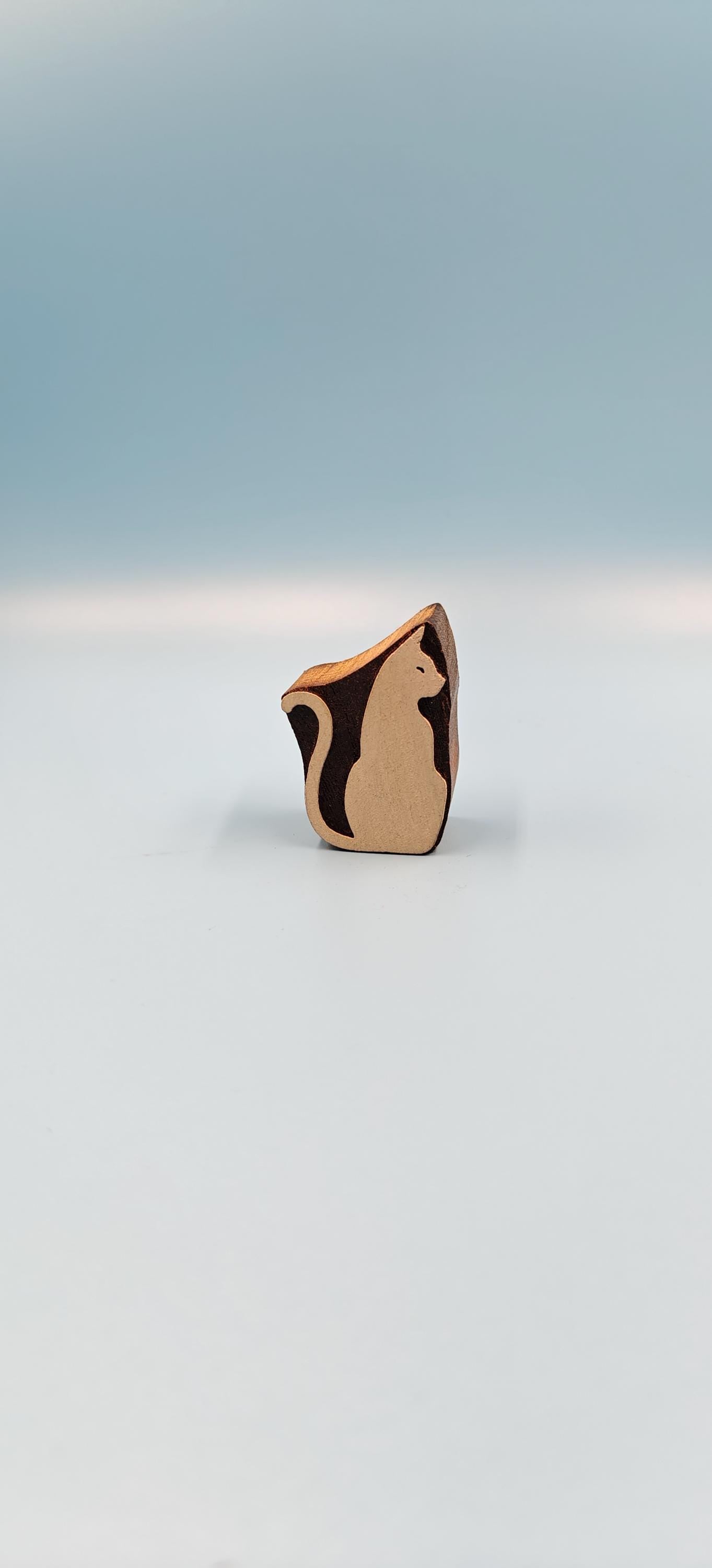 Hand-Carved Sitting Cat Wooden Printing Blocks: Artisan Stamps for Block Printing & Craft Projects, textile stamp; pottery stamp,