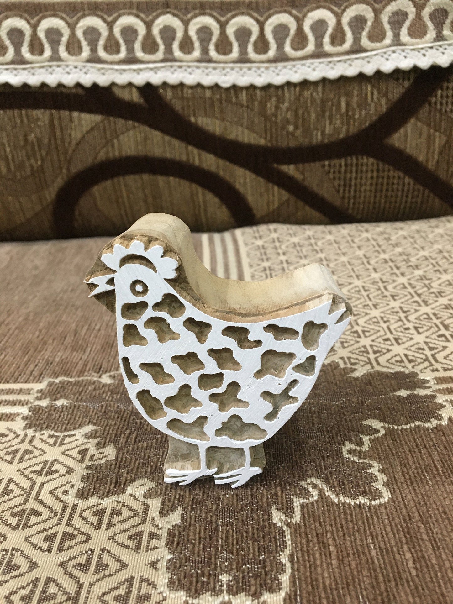 Feathered Flock: A Group of Hen, hand carved Indian wood printing block; textile stamp; pottery stamp,