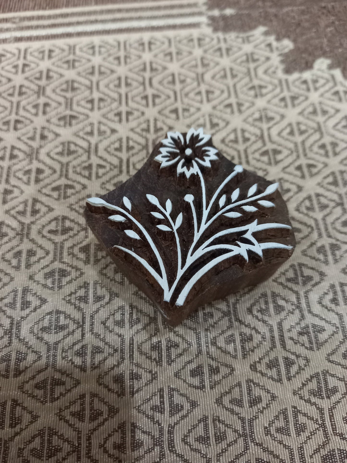 A Flower with Leaves, pottery stamp ceramic mold scrapbooking tjap batik printing floral carved stamps.