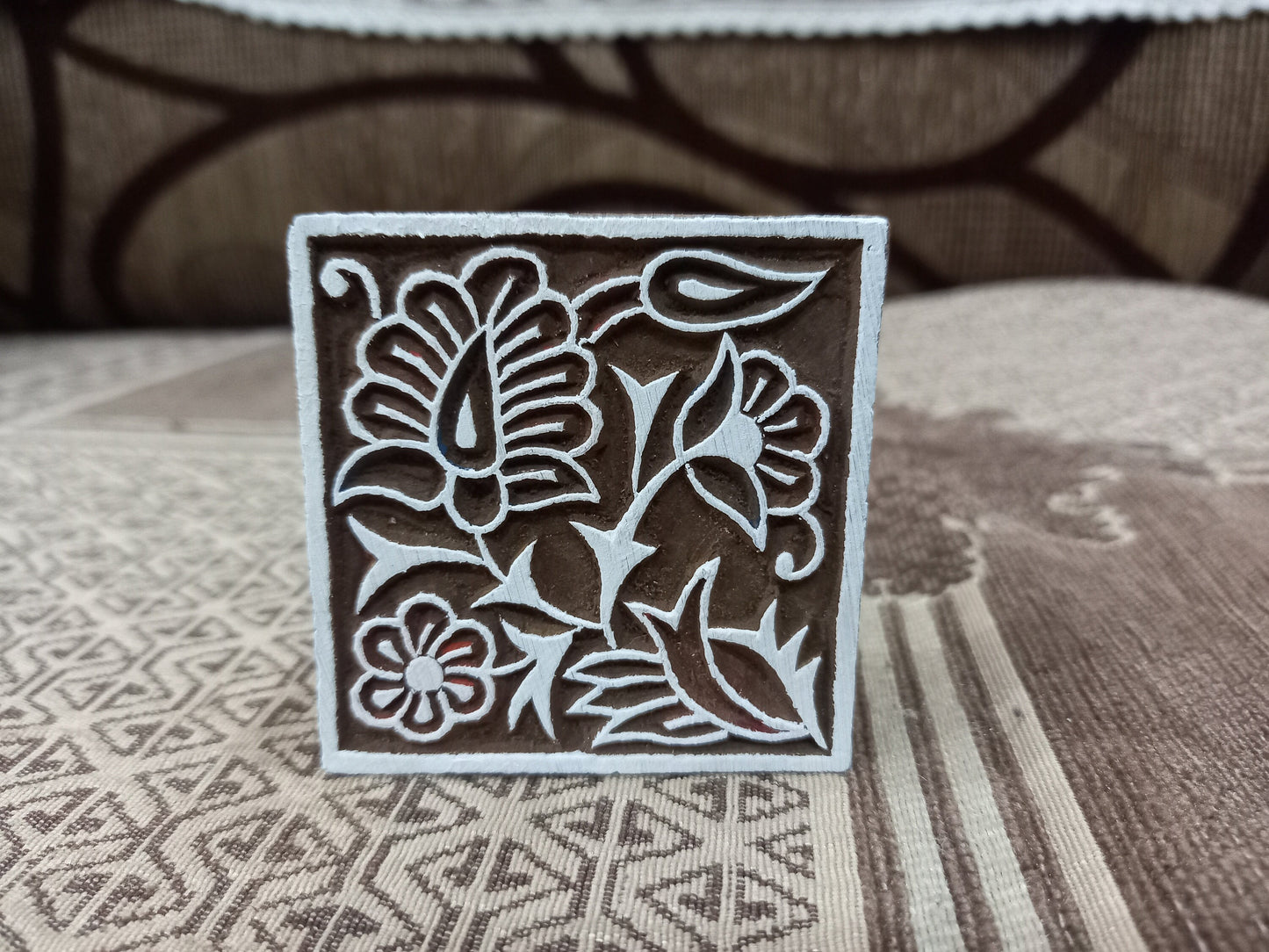 A Square Floral Tile, pottery stamp ceramic mold scrapbooking tjap batik printing floral carved stamps.