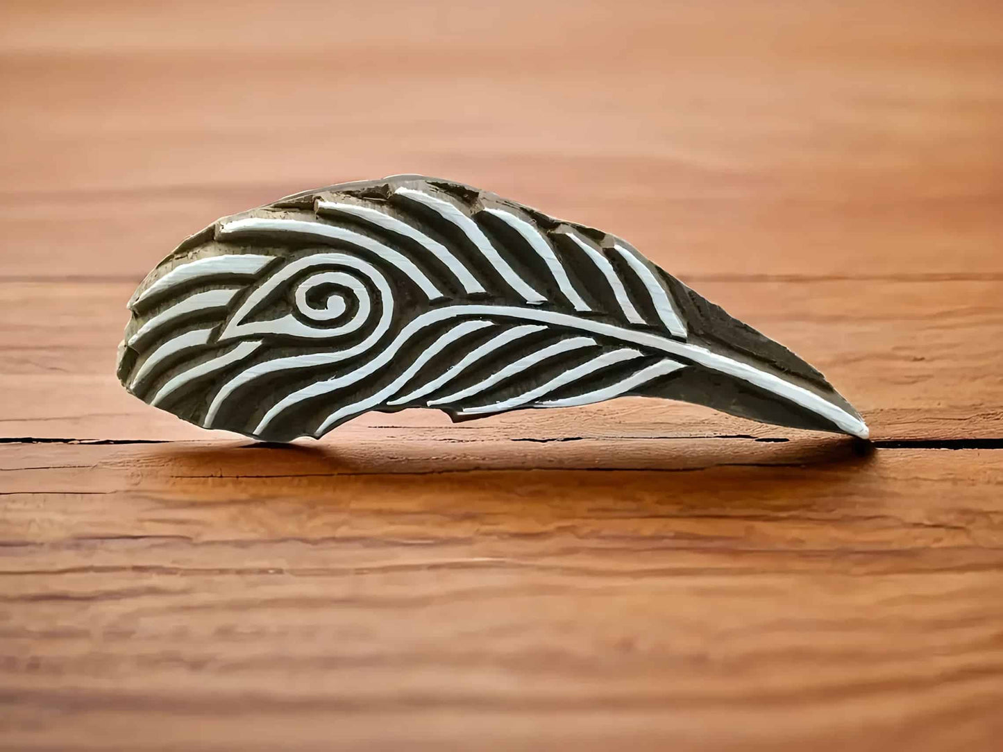 Exquisite Peacock Feather intricate Wood Block Stamp, Block Printing Indian Textile image 0