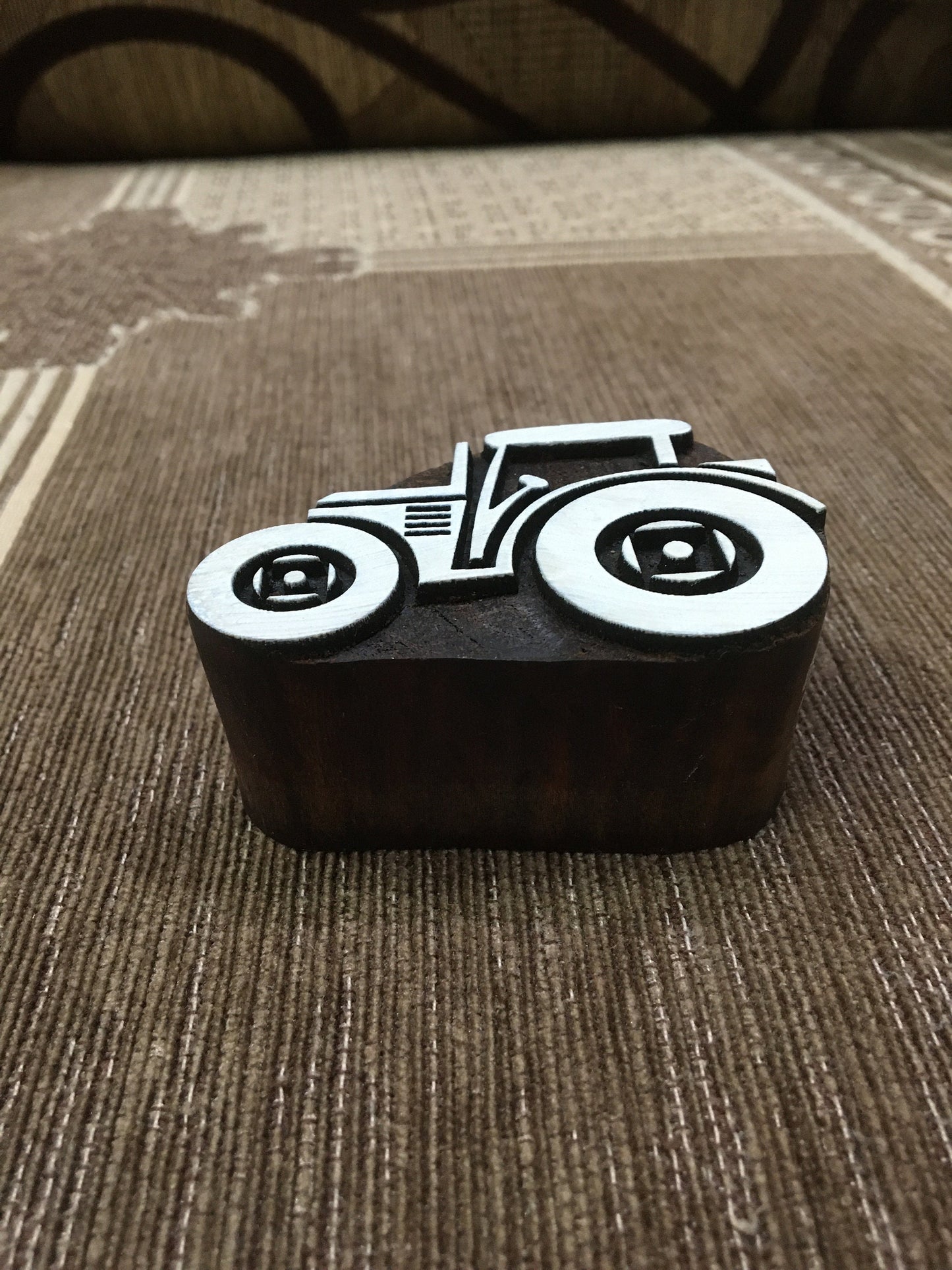 Christmas Farmyard Tractor, hand carved Indian wood printing block; textile stamp; pottery stamp,