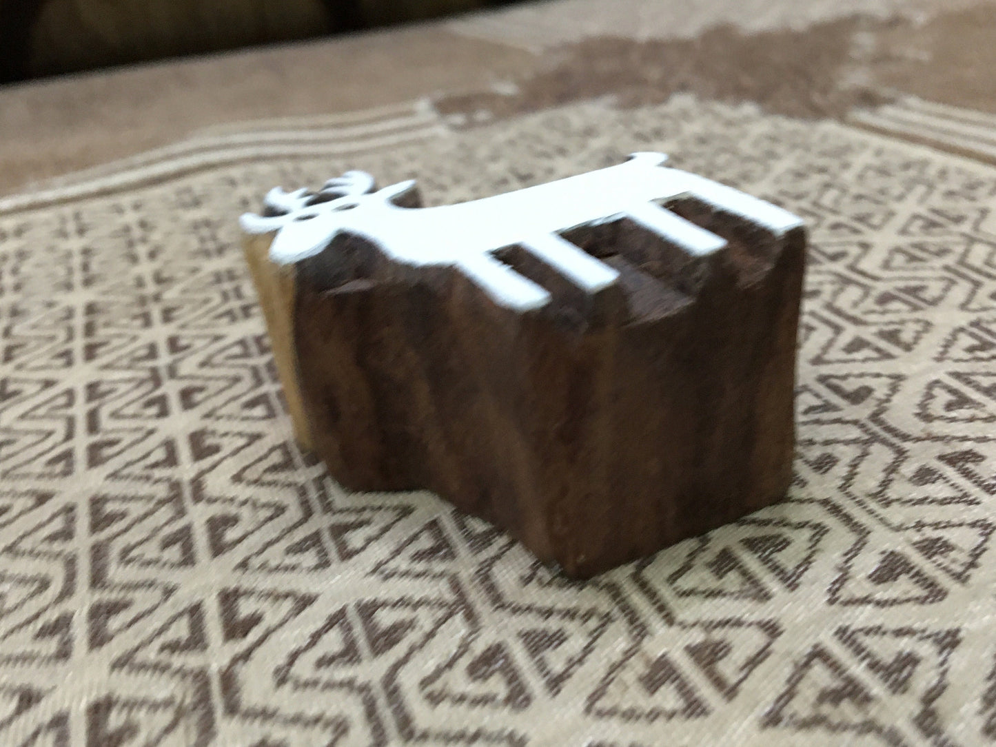 Solid Deer, hand carved Indian wood printing block; textile stamp; pottery stamp,
