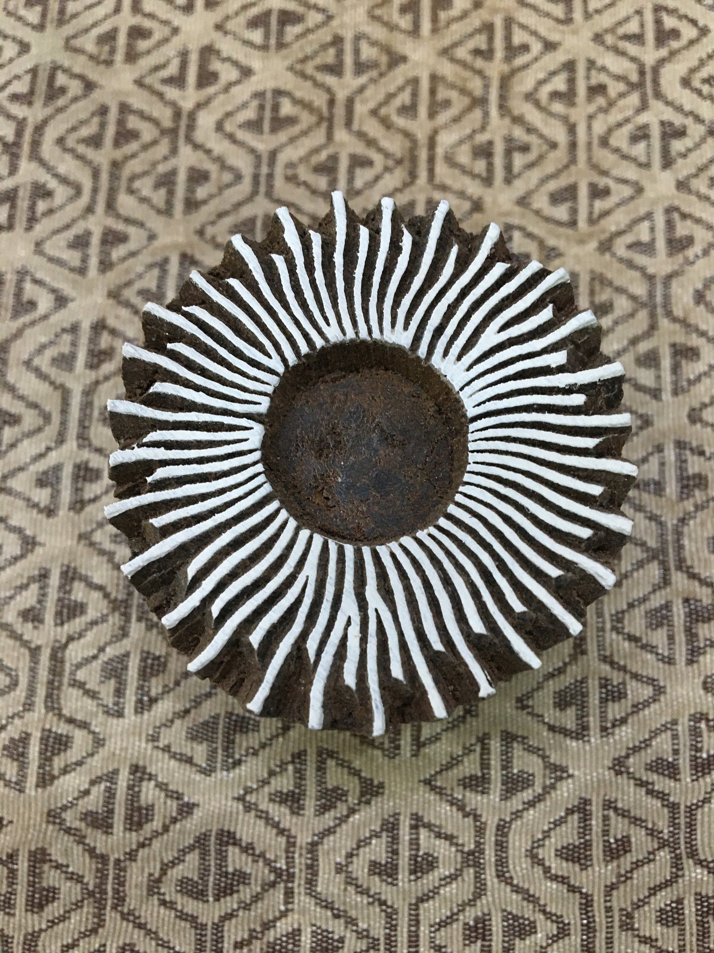 Sun Mandala, Round Hand Carved Indian Wooden Stamp , Wood Block for Textile Fabric Stamping Henna Pottery DIY