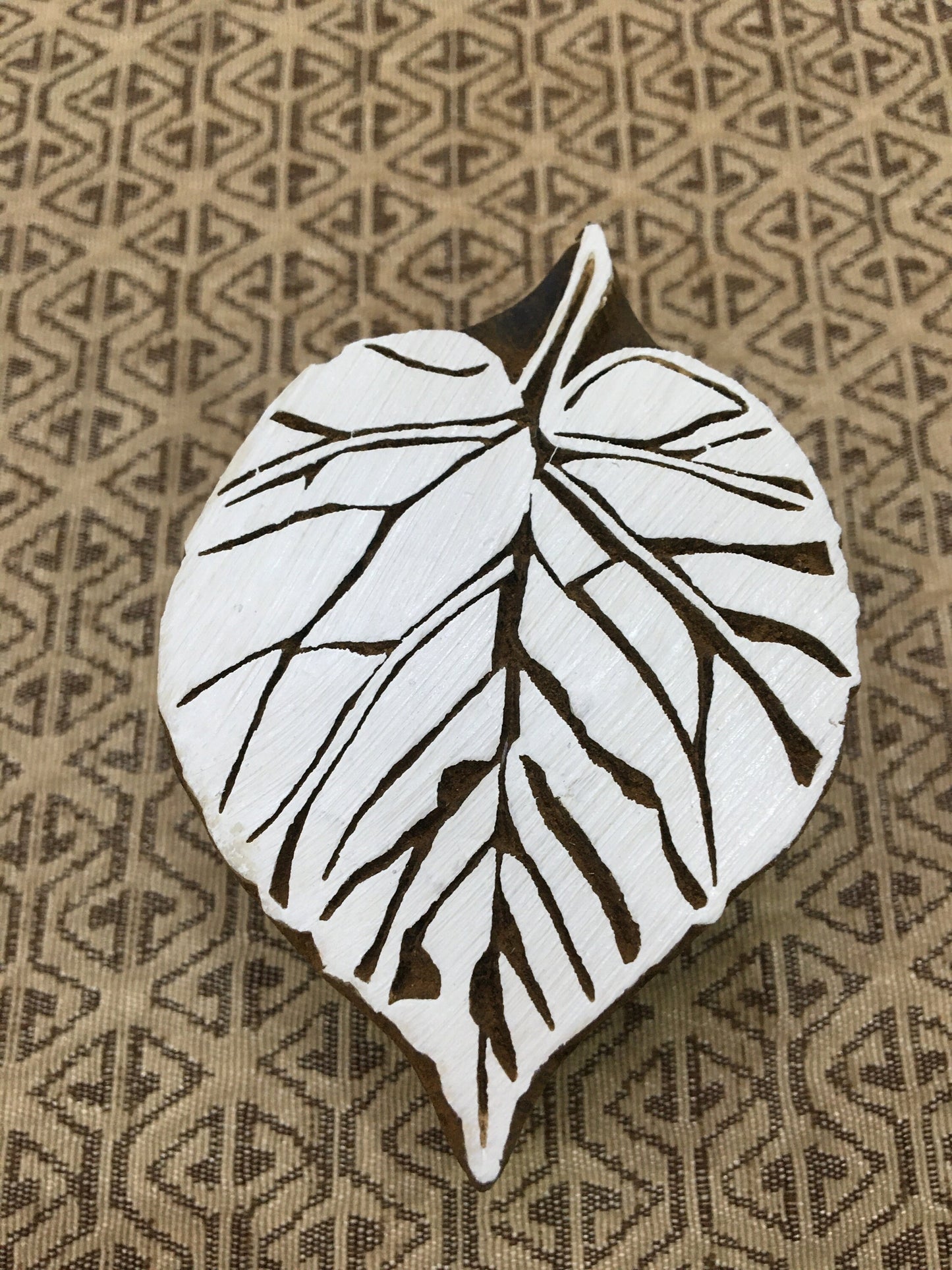 Beetal leaf, hand carved Indian wood printing block; textile stamp; pottery stamp,