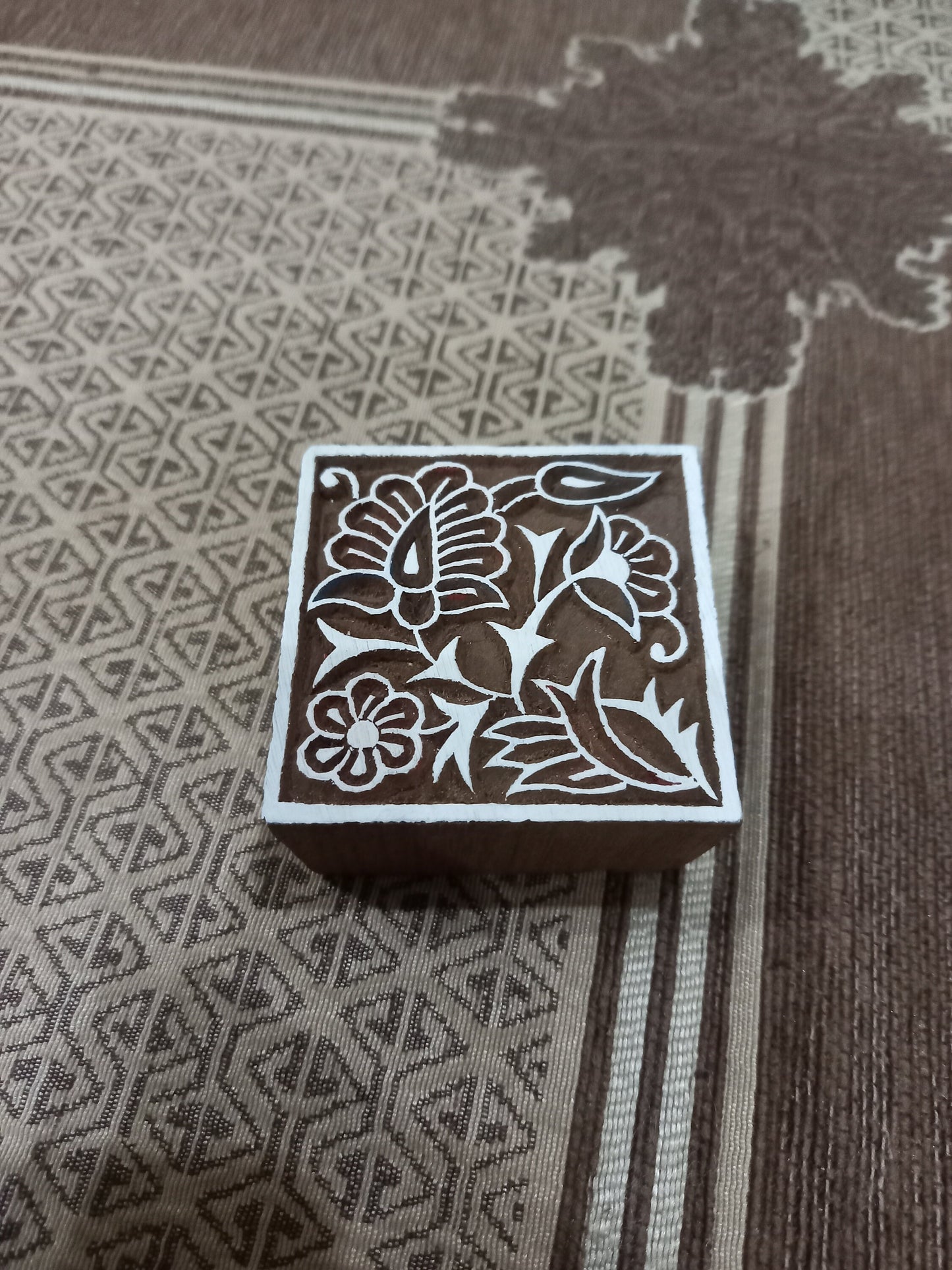 A Square Floral Tile, pottery stamp ceramic mold scrapbooking tjap batik printing floral carved stamps.