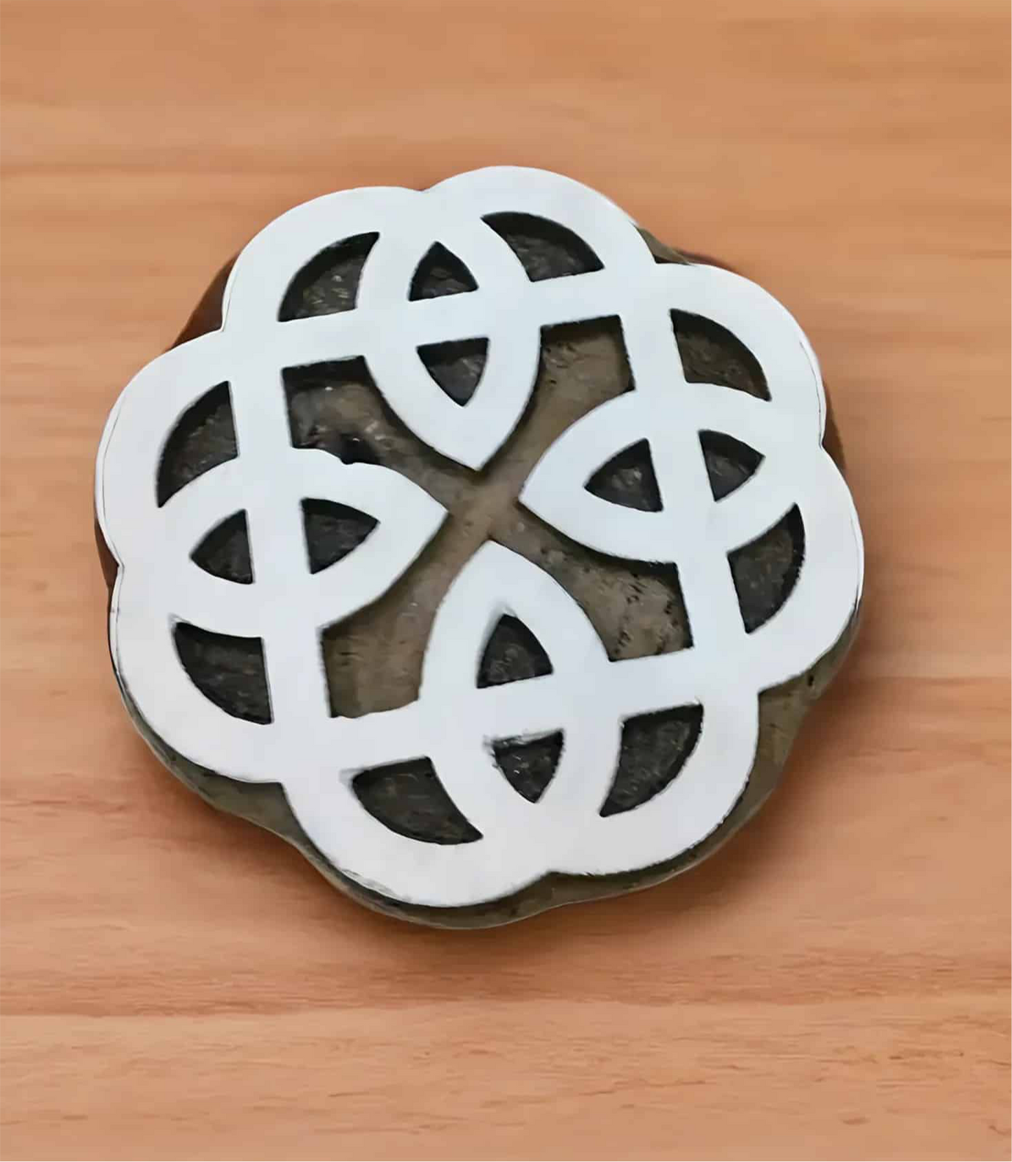 celtic knot, hand carved Indian wood printing block; textile stamp; pottery stamp.