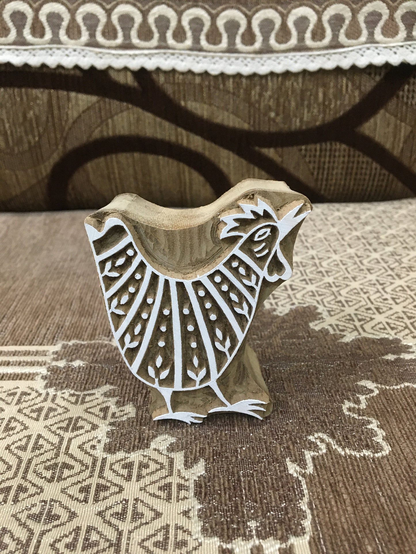 Feathered Flock: A Group of Hen, hand carved Indian wood printing block; textile stamp; pottery stamp,