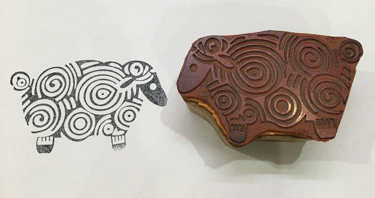 Wooden mounted rubber printing block - curly sheep, Rubber stamps, Indian wood stamps, Pottery Stamps, Soap Stamps, Tjaps