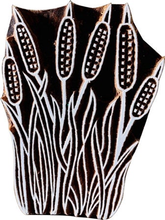 Wood Printing Block Wood Stamp Features Cattails, Finely Hand Carved On Wood Block Pottery Stamp Block Print Stamp Indian Stamp 88x63mm.