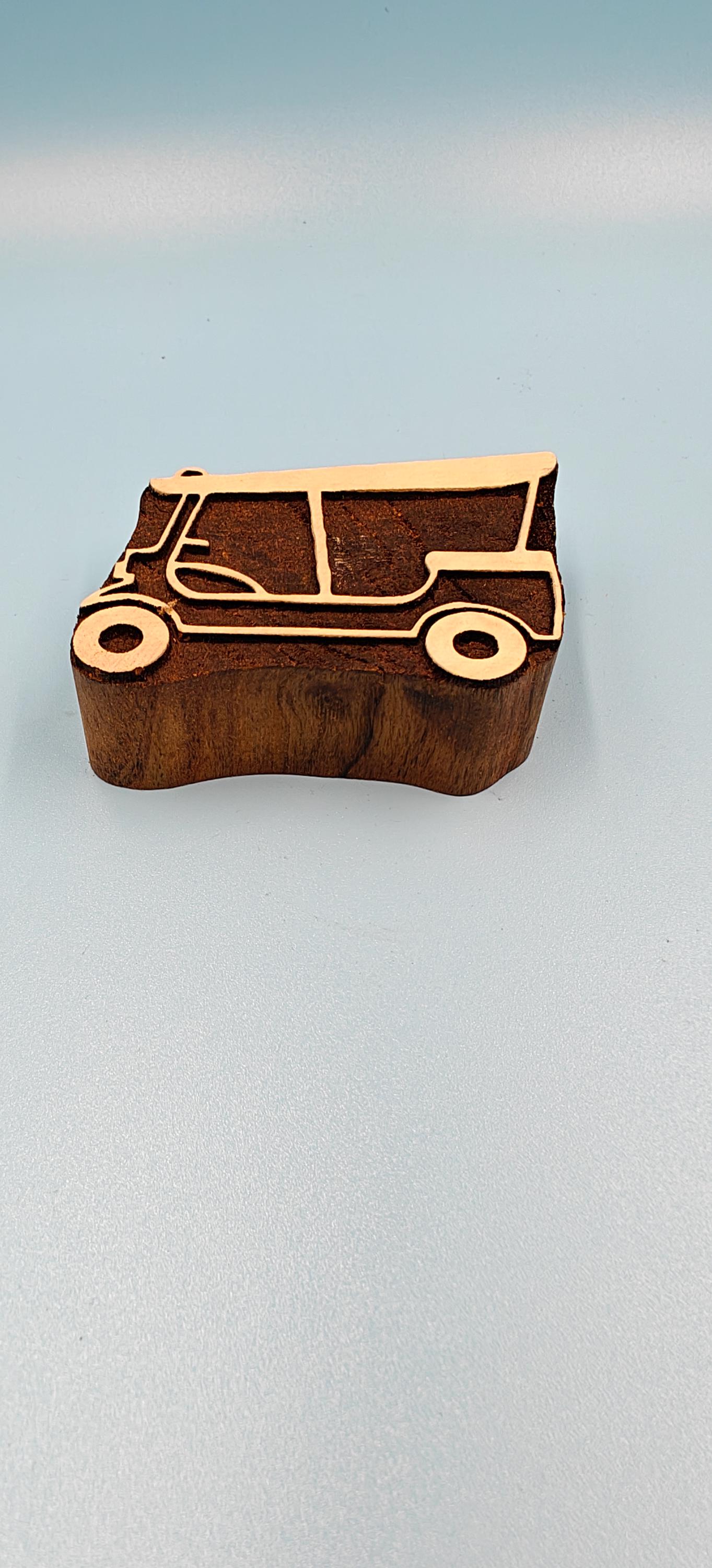 3 wheeler Auto , hand carved Indian wood printing block; textile stamp; pottery stamp,