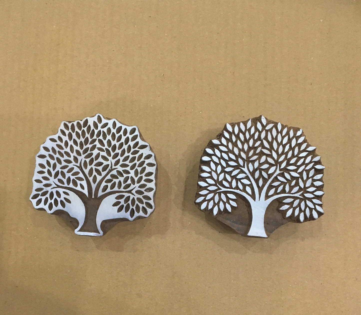 Detailed Tree Positive & Negetive, hand carved Indian wood printing block; textile stamp; pottery stamp,