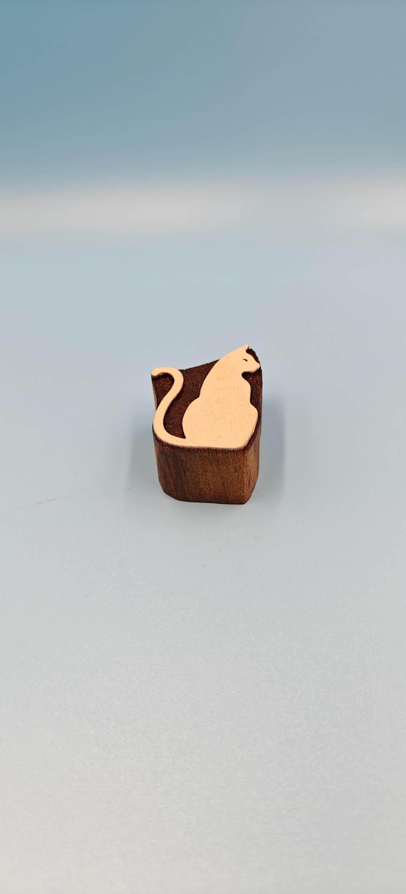 Hand-Carved Sitting Cat Wooden Printing Blocks: Artisan Stamps for Block Printing & Craft Projects, textile stamp; pottery stamp,
