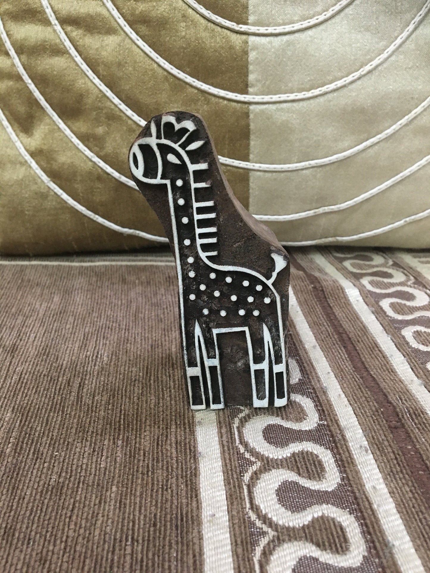 Indian Wooden Printing Block – Large Giraffe, hand carved Indian wood printing block; textile stamp; pottery stamp,