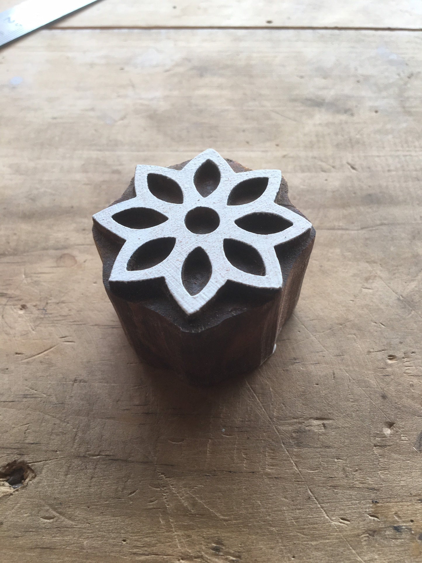 Eight Leaves flower, hand carved Indian wood printing block; textile stamp; pottery stamp,