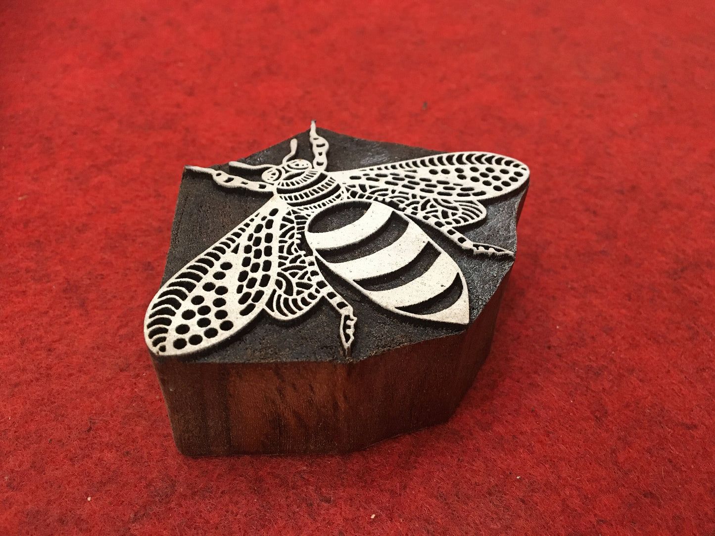 Woodblock stamps, Indian Wood Stamps, Tjaps, Pottery Stamps - Bee, hand carved Indian wood printing block; textile stamp; pottery stamp,