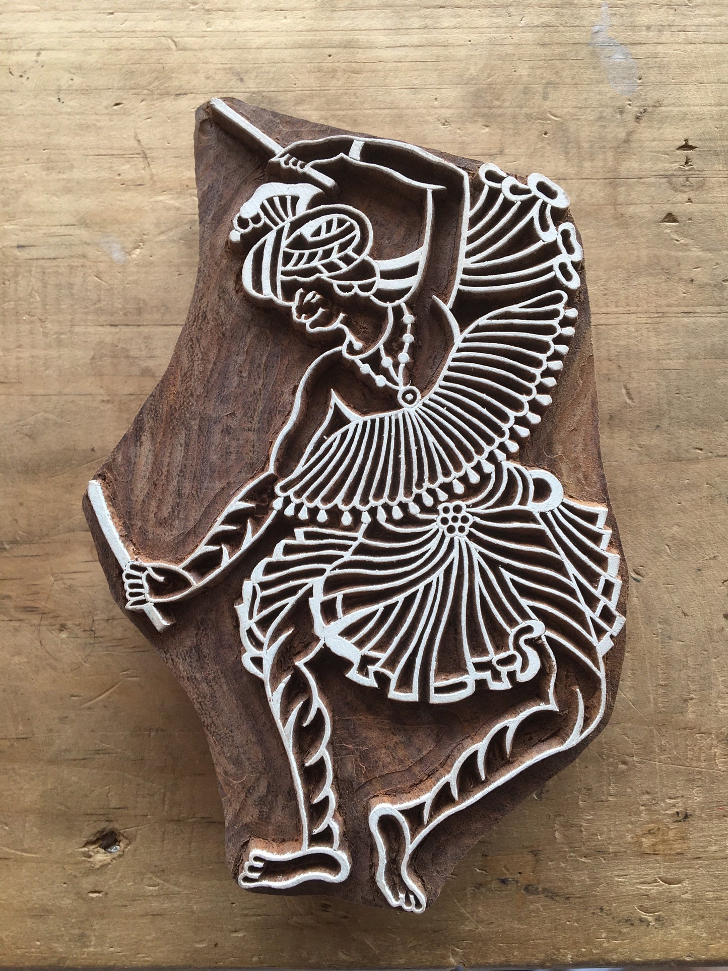 Dancing Man folk Art, hand carved Indian wood printing block; textile stamp; pottery stamp,