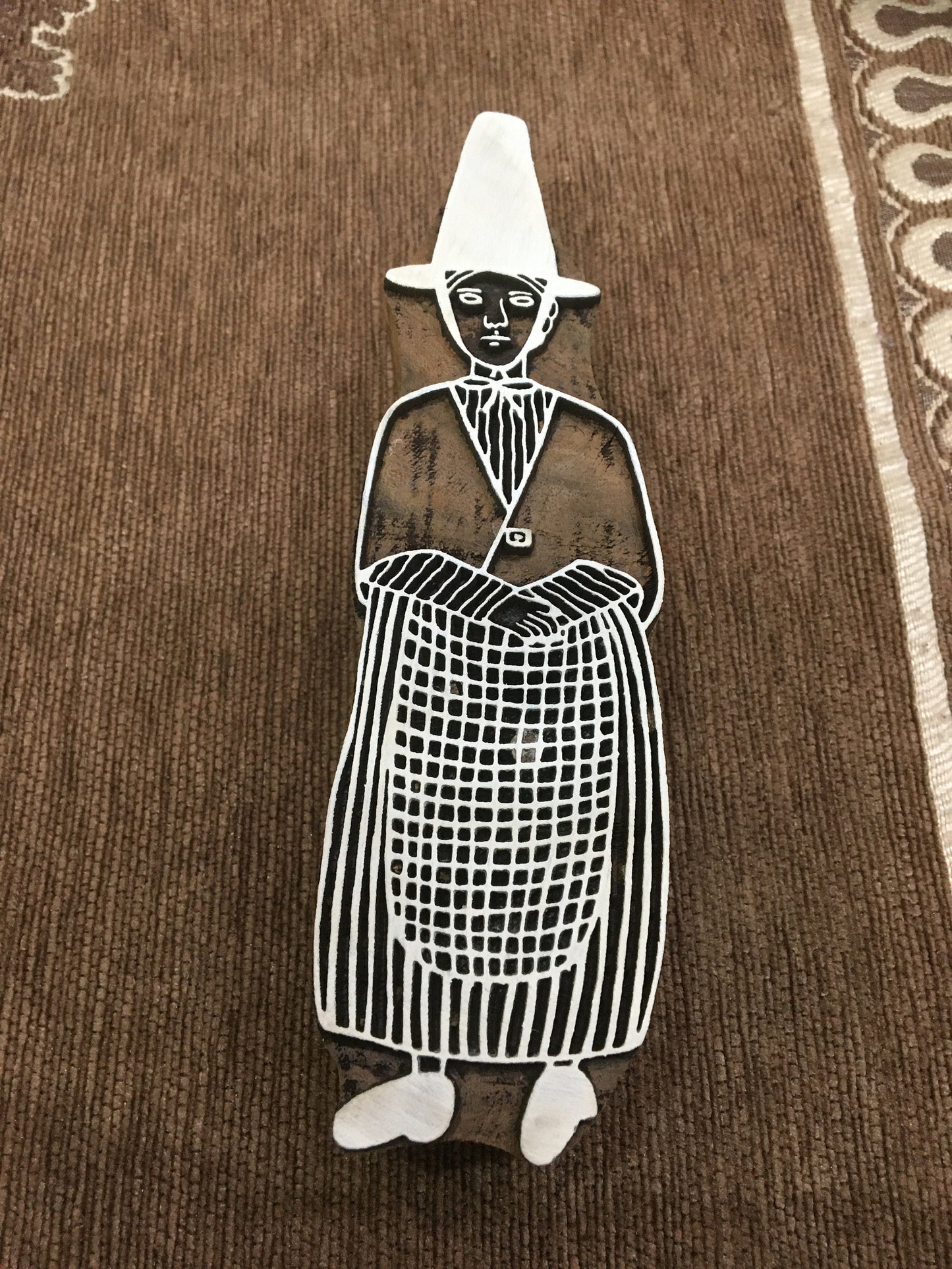 Welesh Lady, hand carved Indian wood printing block; textile stamp; pottery stamp,