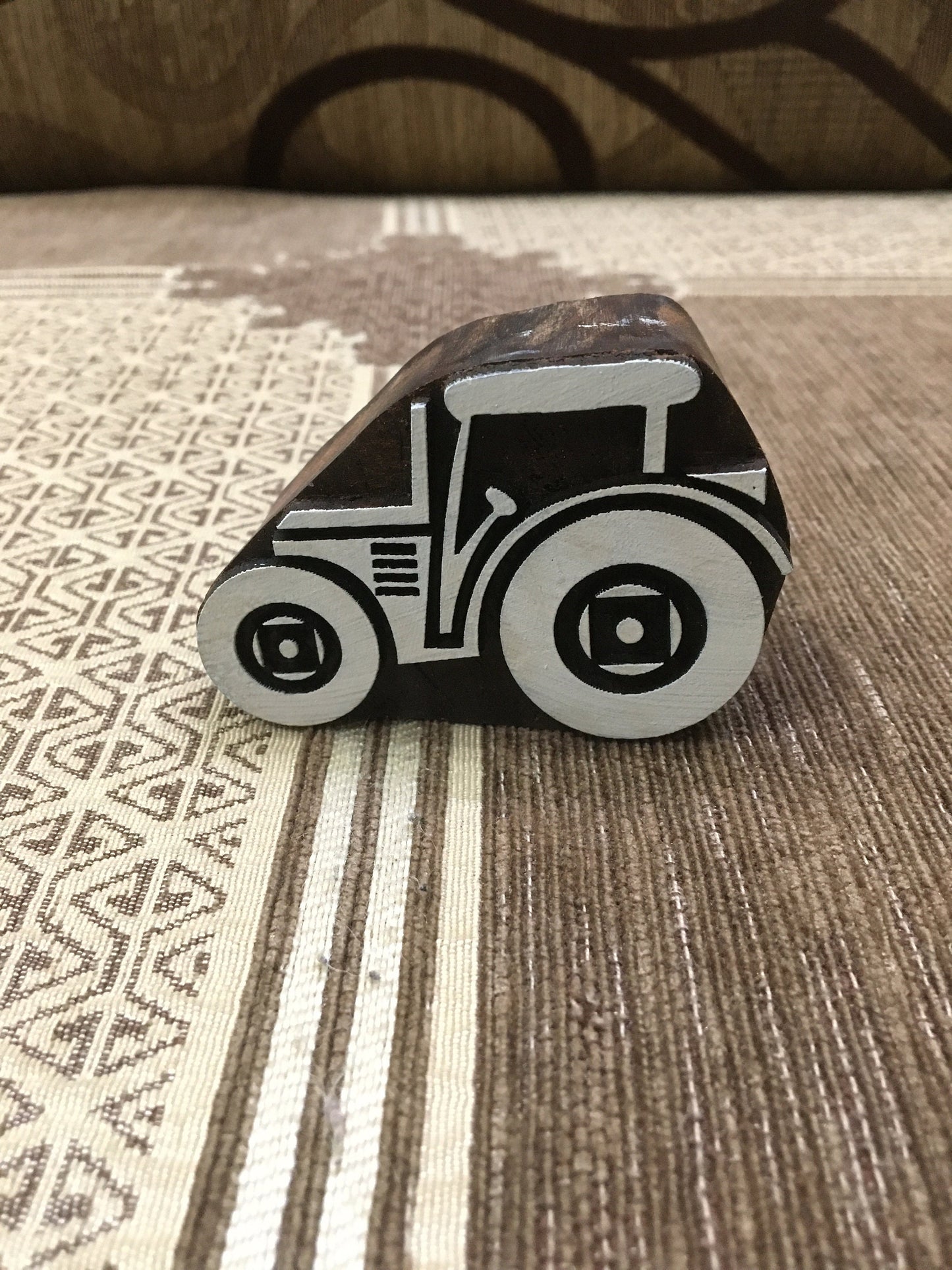 Christmas Farmyard Tractor, hand carved Indian wood printing block; textile stamp; pottery stamp,