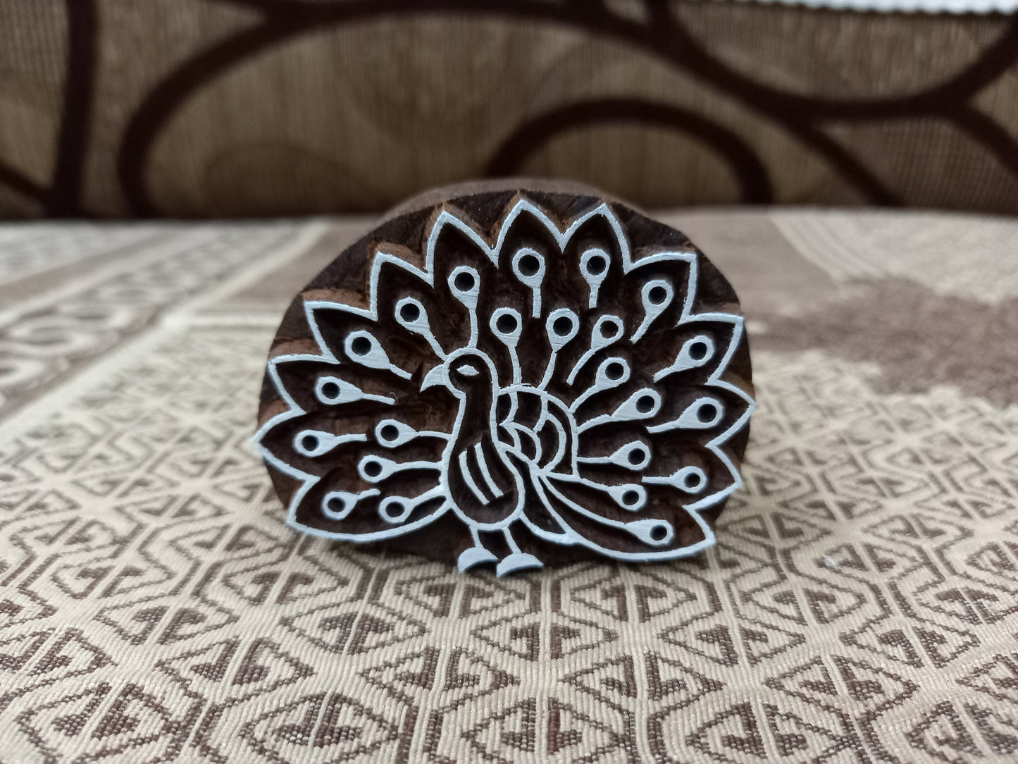 A Dancing Peacock ,pottery stamp ceramic mold scrapbooking tjap batik printing floral carved stamps.