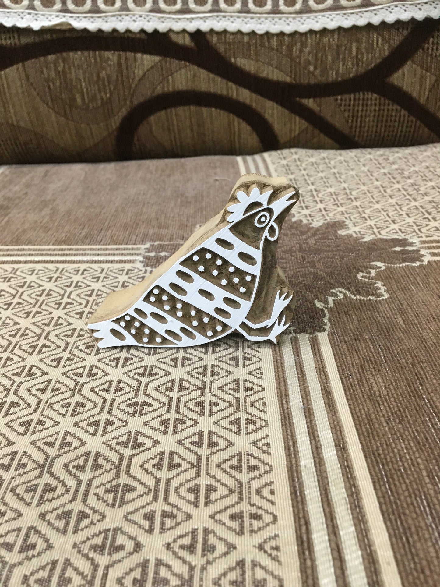 Feathered Flock: A Group of Hen, hand carved Indian wood printing block; textile stamp; pottery stamp,