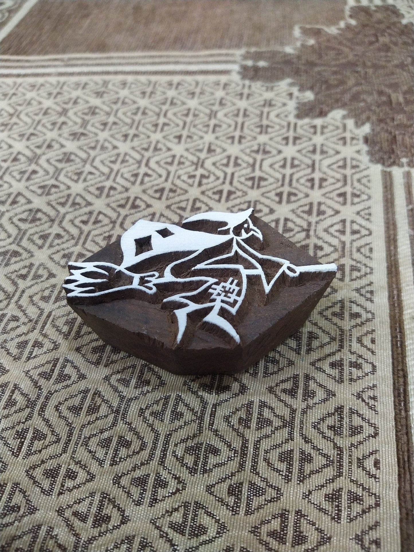 A Witch Flying on Broom ,pottery stamp ceramic mould scrapbooking tjap batik printing floral carved stamps.