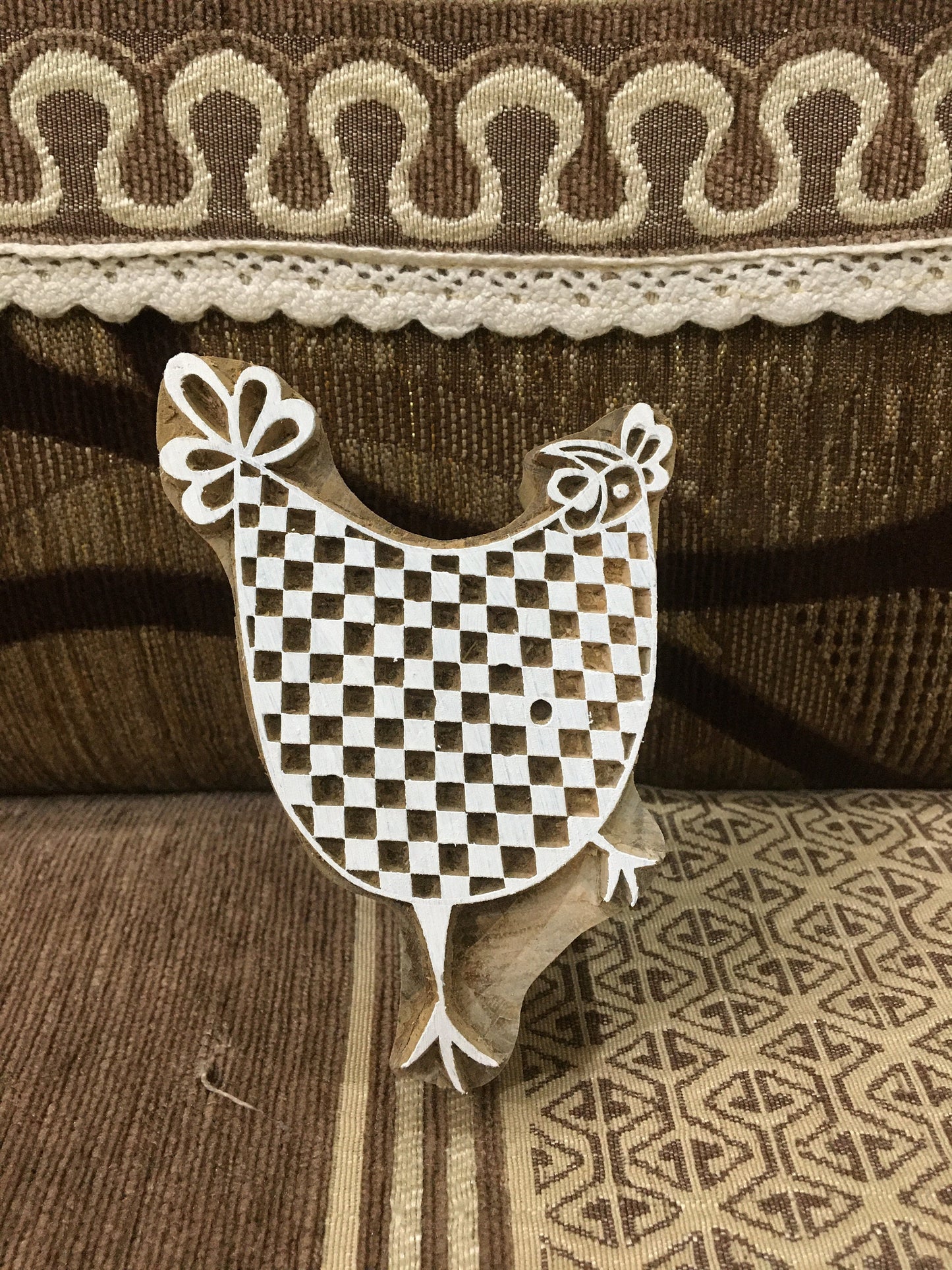 Feathered Flock: A Group of Hen, hand carved Indian wood printing block; textile stamp; pottery stamp,