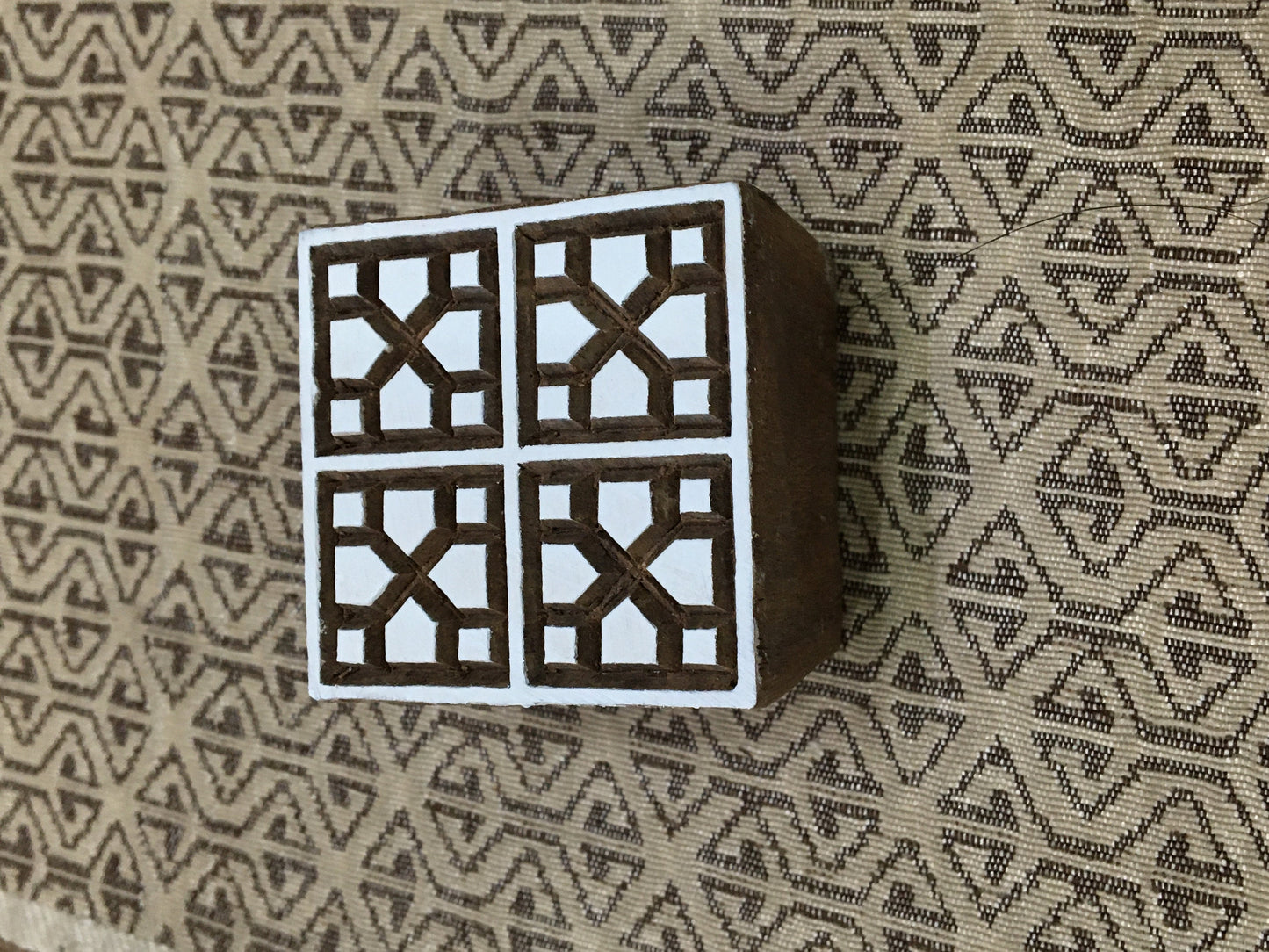 Repeat Pattern Square, hand carved Indian wood printing block; textile stamp; pottery stamp,