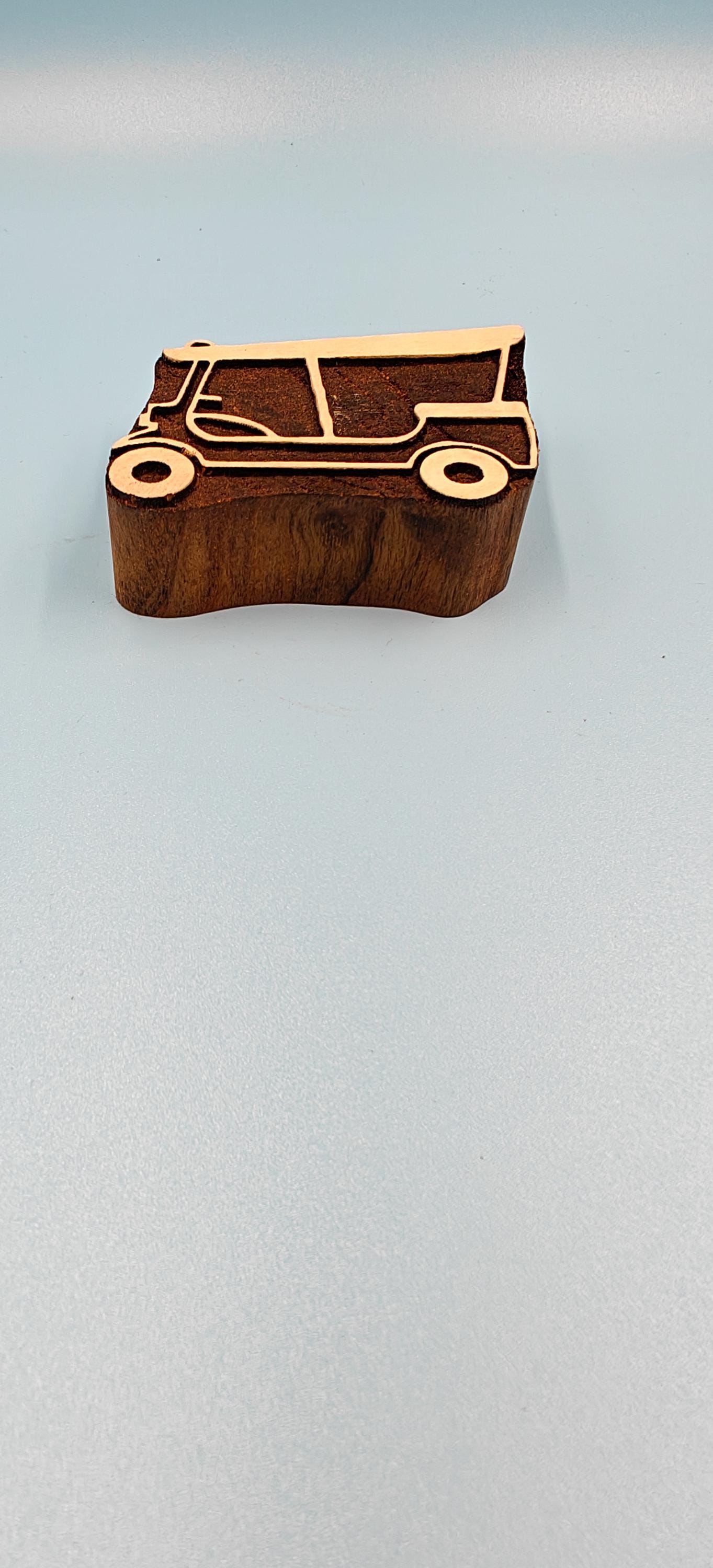3 wheeler Auto , hand carved Indian wood printing block; textile stamp; pottery stamp,