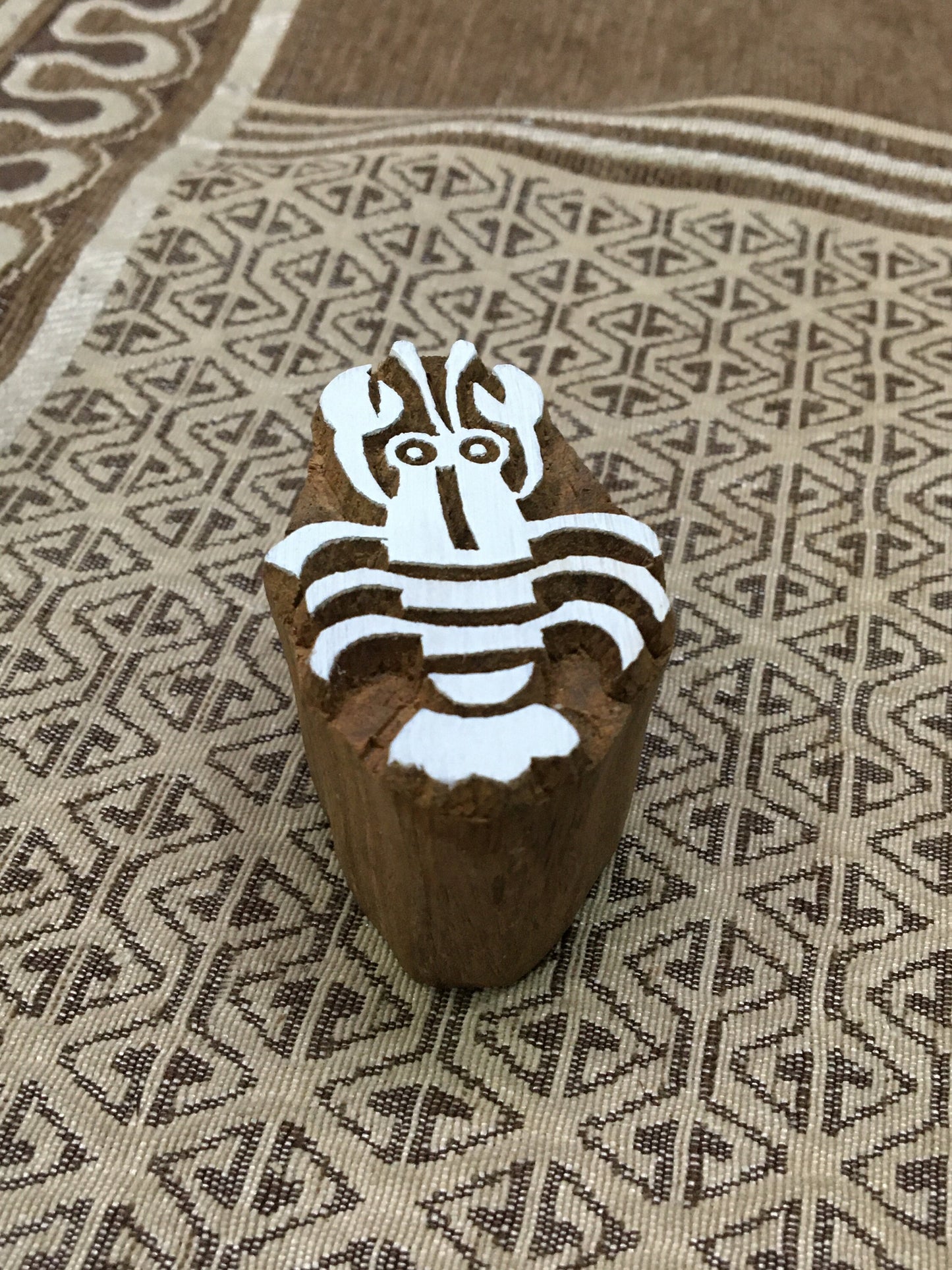 Exquisite Indian Wooden Printing Block - Small Lobster, hand carved Indian wood printing block; textile stamp; pottery stamp,