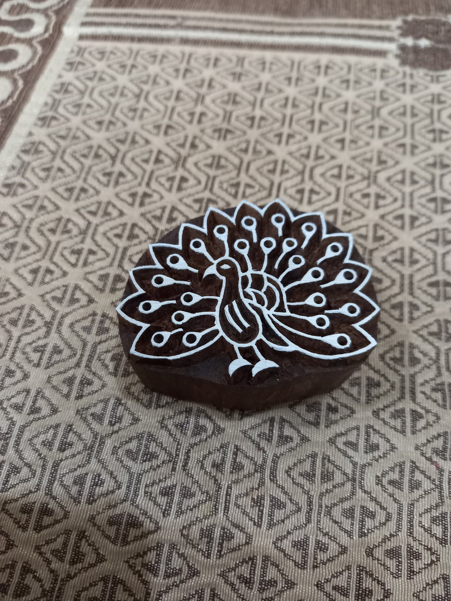 A Dancing Peacock ,pottery stamp ceramic mold scrapbooking tjap batik printing floral carved stamps.
