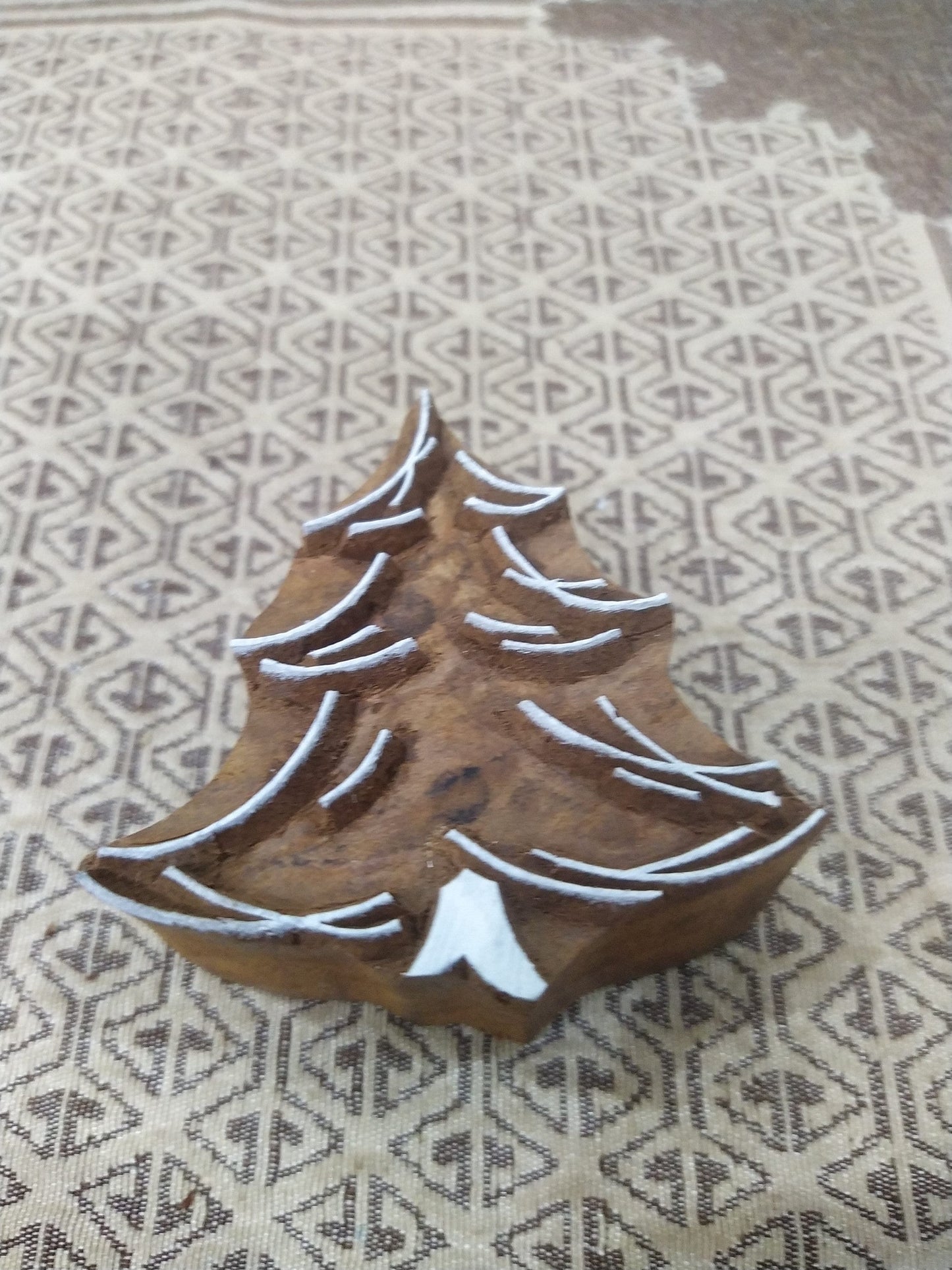 Trio Christmas Tree pottery stamp ceramic mold scrap-booking tjap batik printing floral carved stamps.