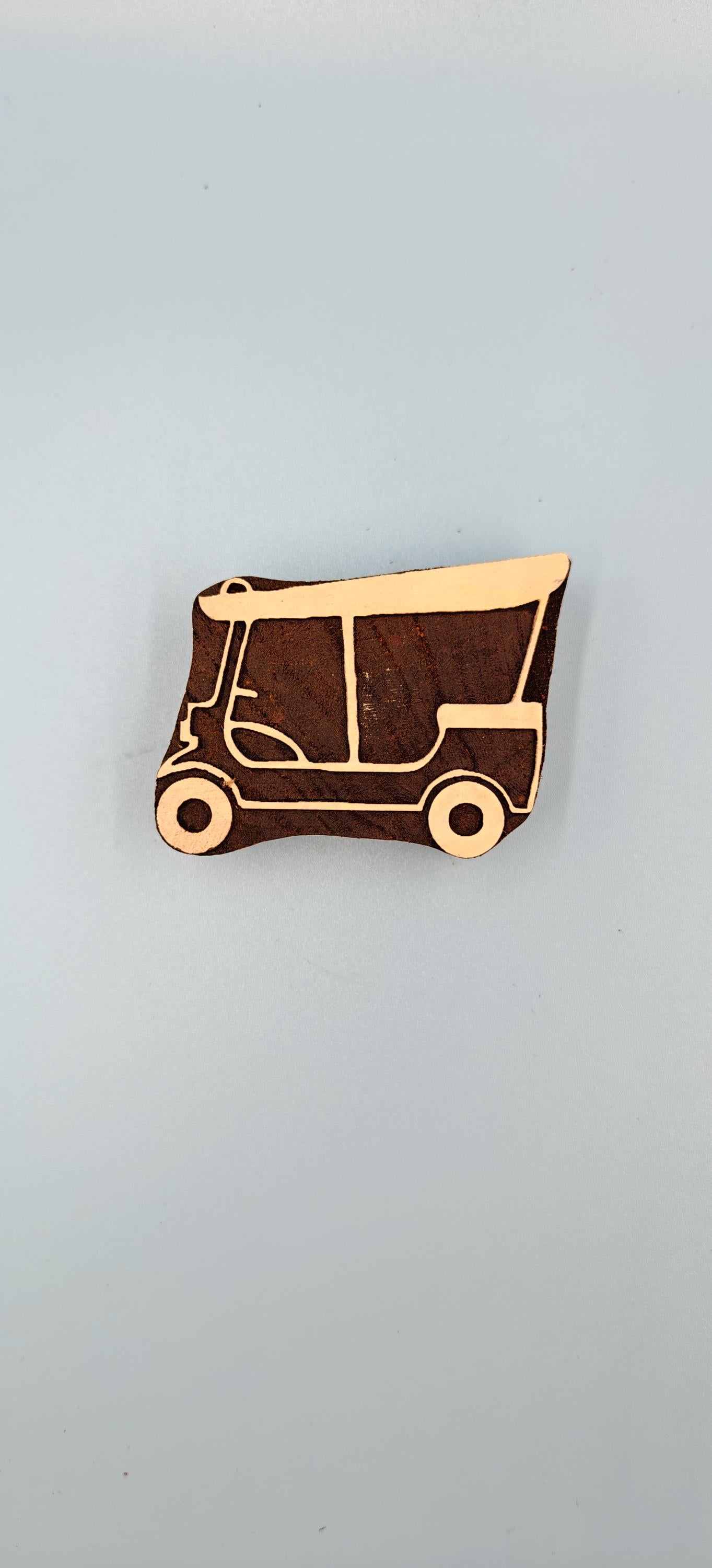 3 wheeler Auto , hand carved Indian wood printing block; textile stamp; pottery stamp,