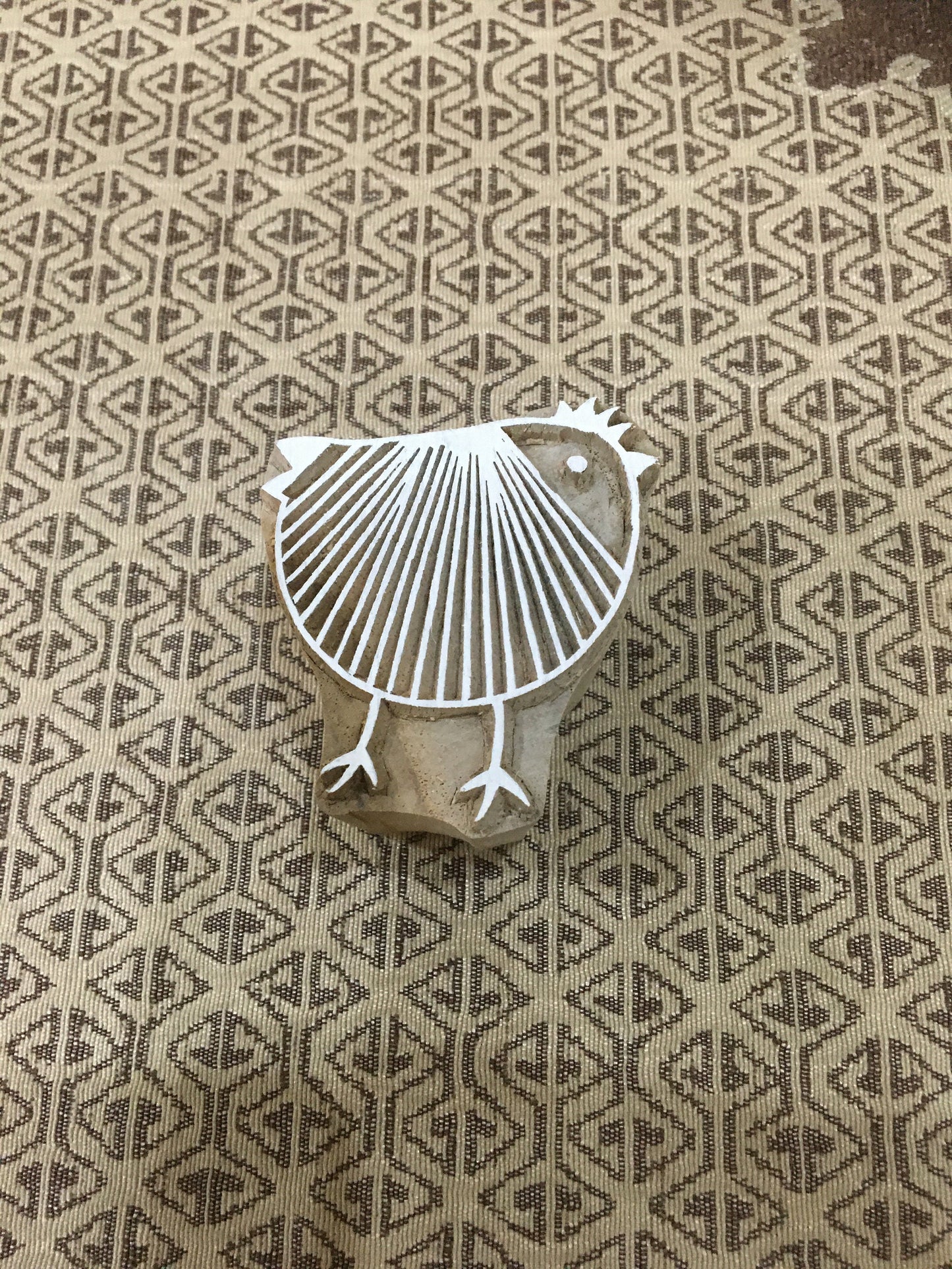 Charming Duo: Stripy Hen Wooden Printing Blocks for Crafty Artistry, hand carved Indian wood printing block; textile stamp; pottery stamp,