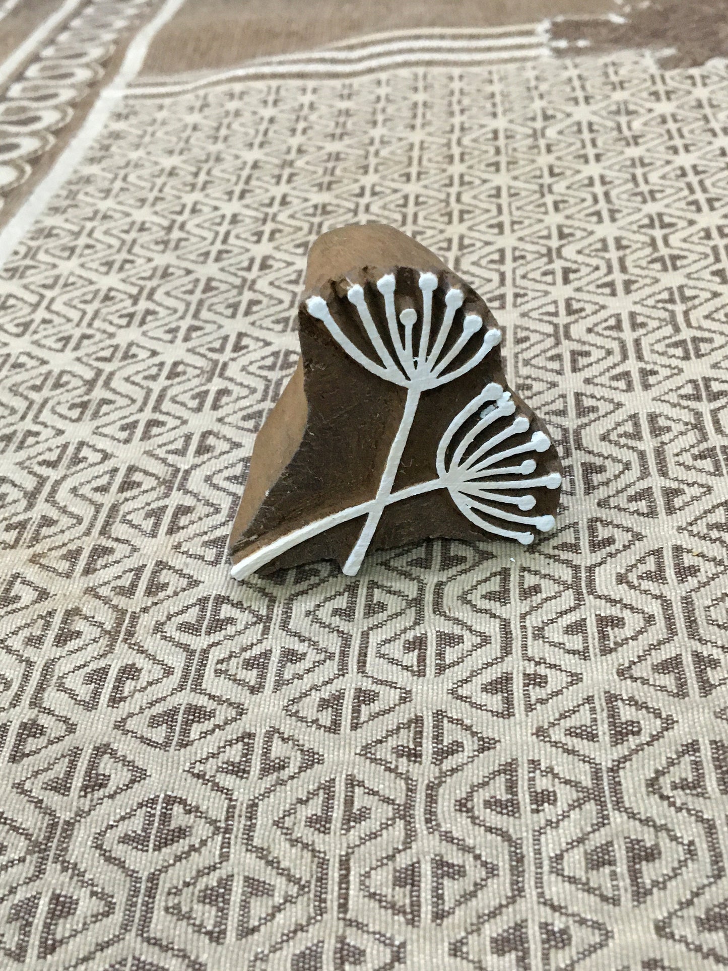 Crossing Allium Seedhead, hand carved Indian wood printing block; textile stamp; pottery stamp,