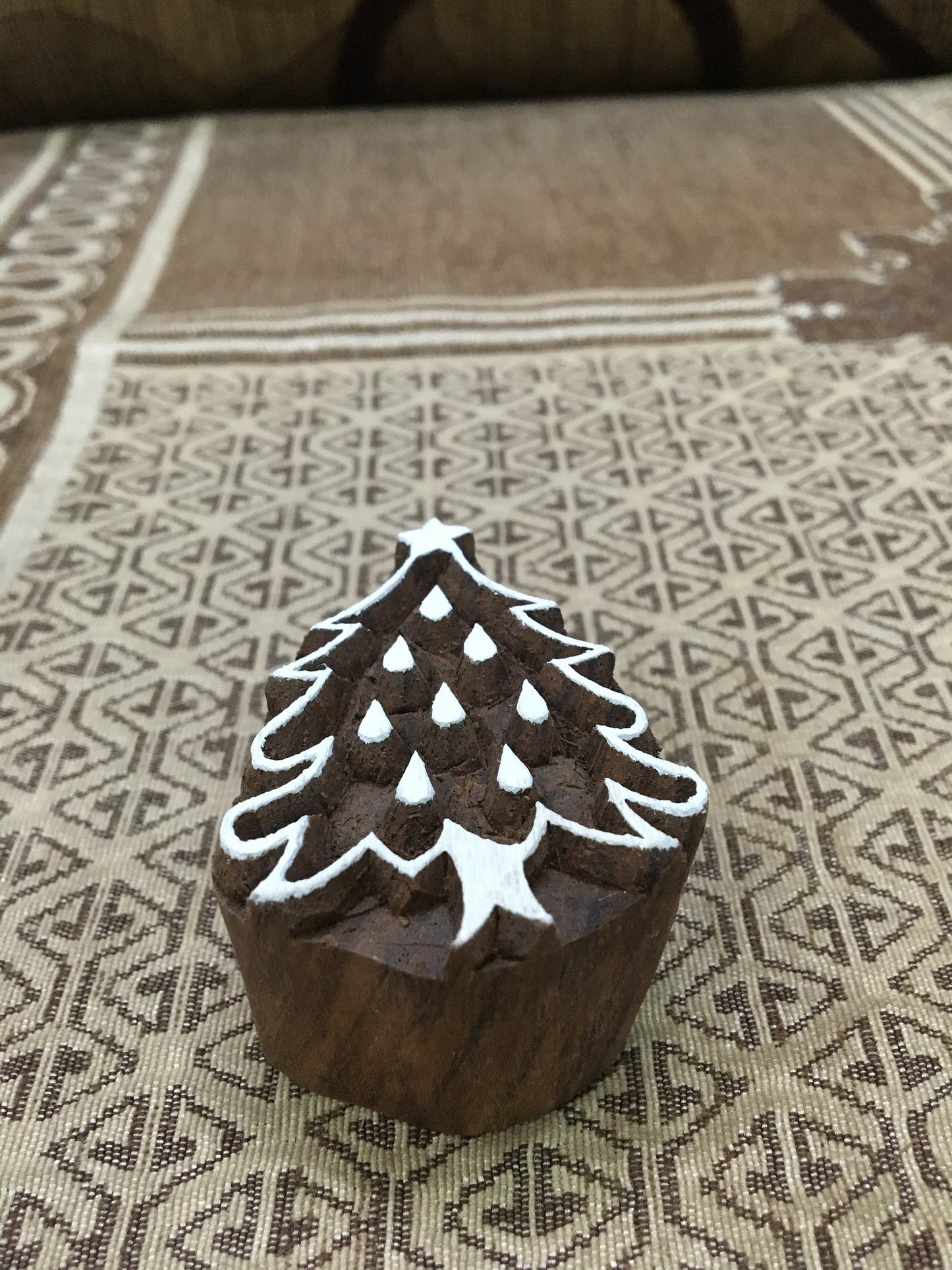 Christmas Tree Indian hand carved wood stamps; textile printing block, pottery stamps