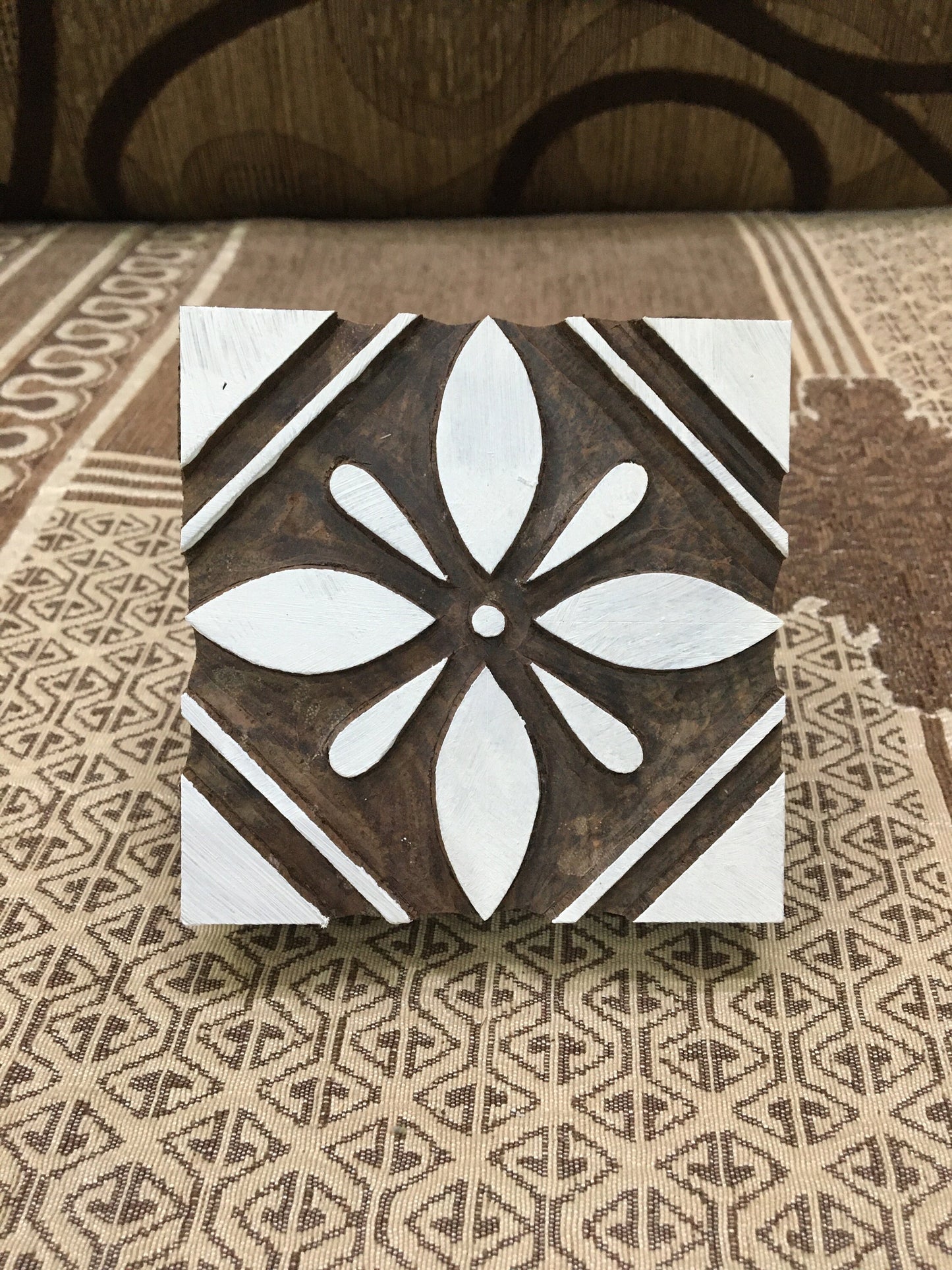 Cross-Cultural Fusion: Indian Wooden Printing Block Meets Mexican Tile, hand carved Indian block; textile stamp; pottery stamp,