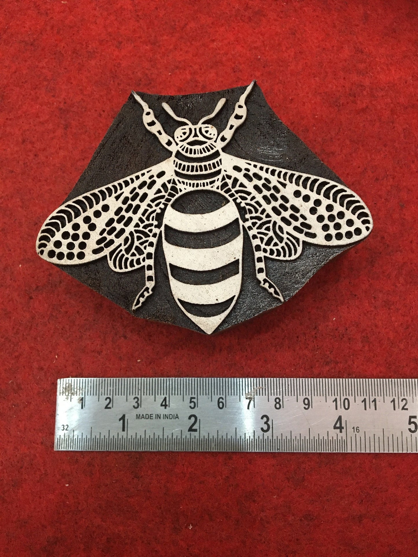 Woodblock stamps, Indian Wood Stamps, Tjaps, Pottery Stamps - Bee, hand carved Indian wood printing block; textile stamp; pottery stamp,