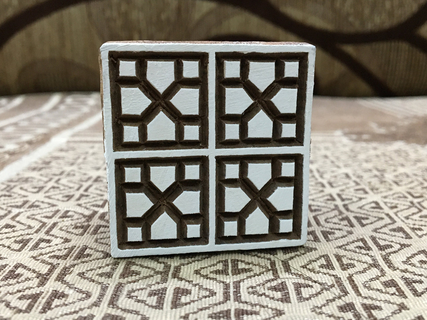 Repeat Pattern Square, hand carved Indian wood printing block; textile stamp; pottery stamp,