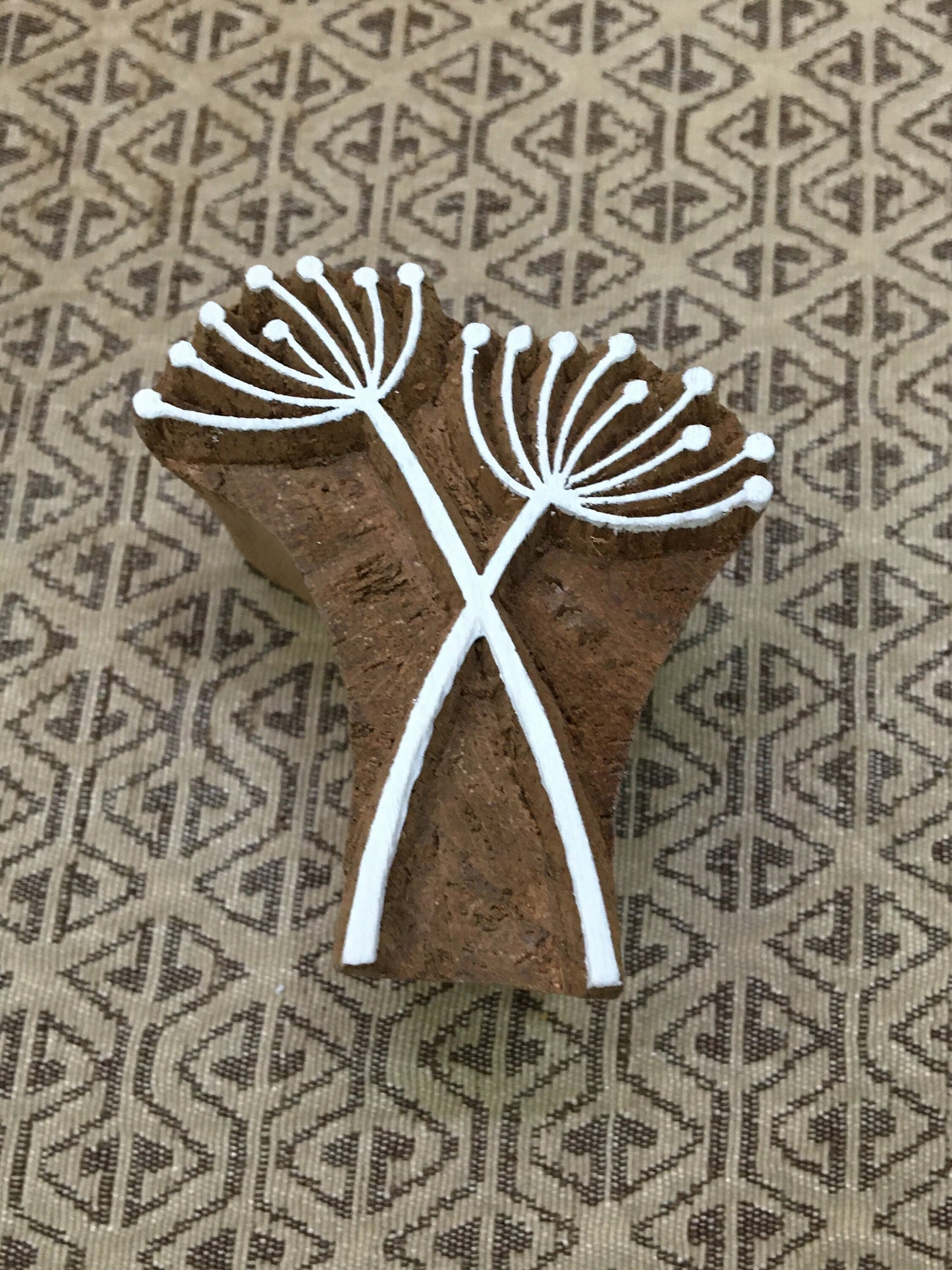 Crossing Allium Seedhead, hand carved Indian wood printing block; textile stamp; pottery stamp,