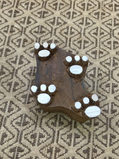 Walking Pair of Paws, hand carved Indian wood printing block; textile stamp; pottery stamp,
