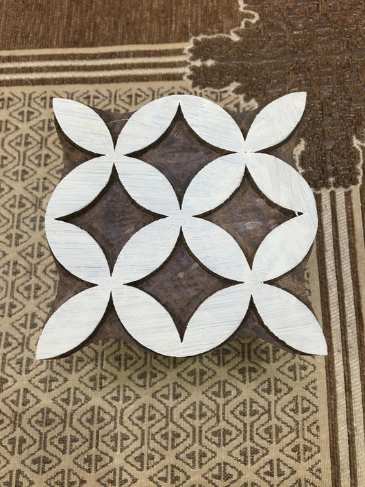 Exquisite Artistry: Petal Repeat Hand Carved Wooden Printing Block, hand carved Indian wood printing block; textile stamp; pottery stamp,
