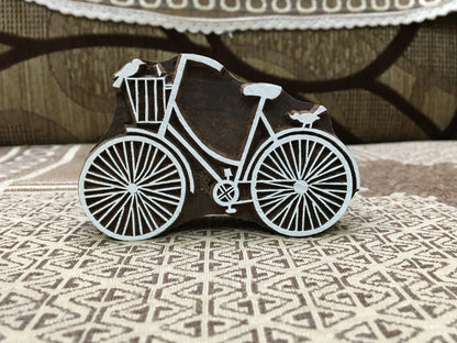 Timeless Wheels: Indian Wooden Printing Block - Intricate Bicycle Design, pottery stamp  tjap batik printing floral carved stamps.