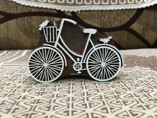 Timeless Wheels: Indian Wooden Printing Block - Intricate Bicycle Design, pottery stamp  tjap batik printing floral carved stamps.