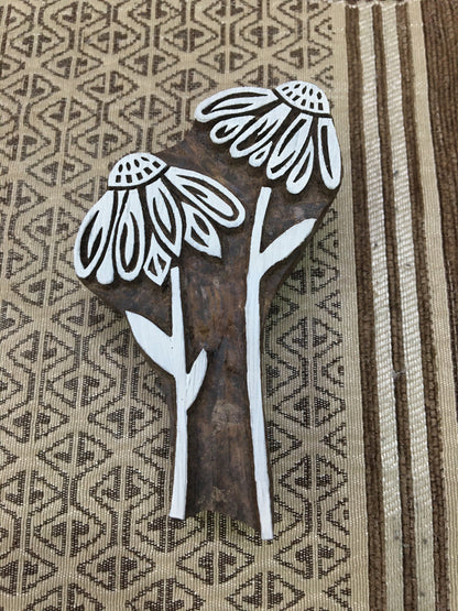 Double Daisy Flower Wooden Printing Block Stamp: Floral Elegance in Full Bloom...