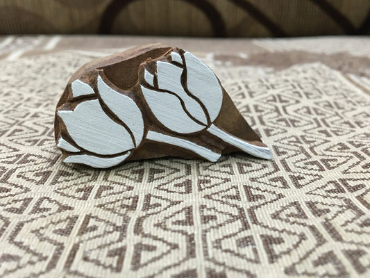 Blooming Elegance: Pair of Tulips Indian Wooden Printing Block Stamps, hand carved Indian wood printing block; textile stamp; pottery stamp,