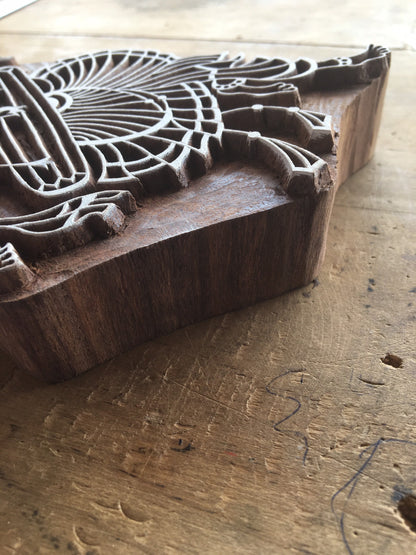 Dancing Man playing Totom folk art stamp, hand carved Indian wood printing block; textile stamp; pottery stamp,