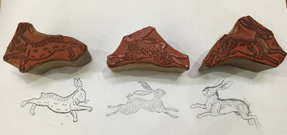 Set of 3 Leaping Hare Wood Mounted Rubber stamp, Scenery Wooden Stamp, Rubber Stamp, Wood Stamp, Bullet Journal, Planner,