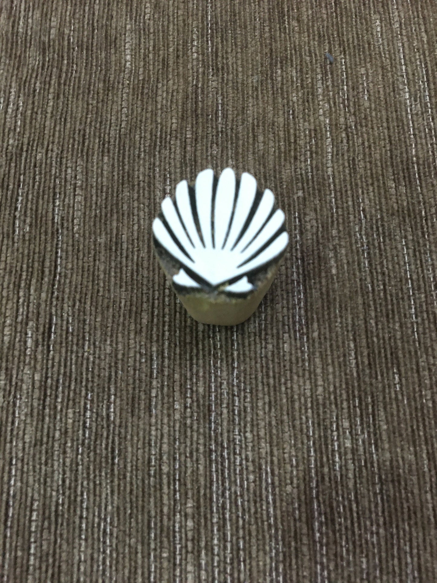 Sea shell, hand carved Indian wood printing block; textile stamp; pottery stamp,