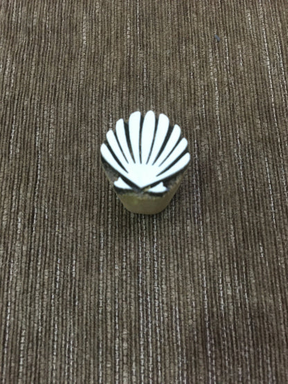 Sea shell, hand carved Indian wood printing block; textile stamp; pottery stamp,